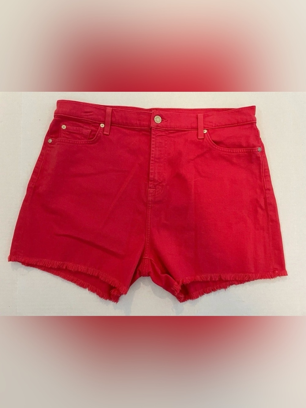 7 FOR ALL MANKIND GIRLS RED ORANGE SUMMER BEACH DISTRESSED DENIM MINI
SHORTS